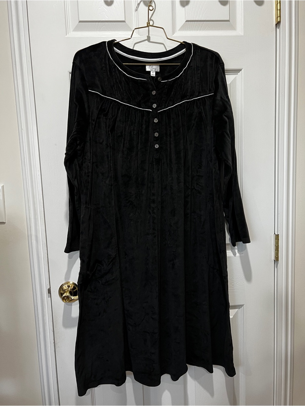 Aria Collection Velour Long Sleeve Nightgown Pajama Dress Lounge Size XL Black